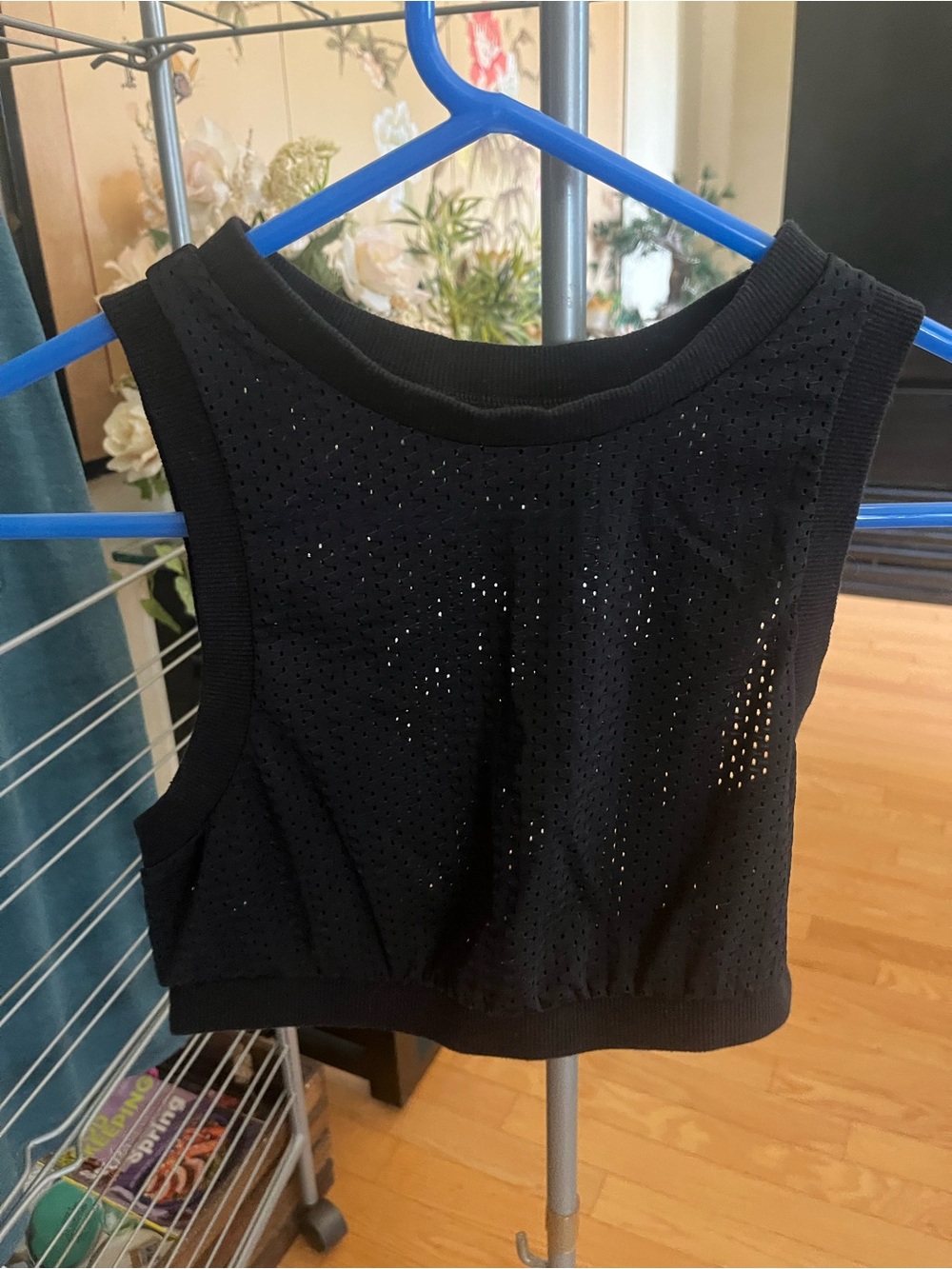 Black mesh sleeveless crop top